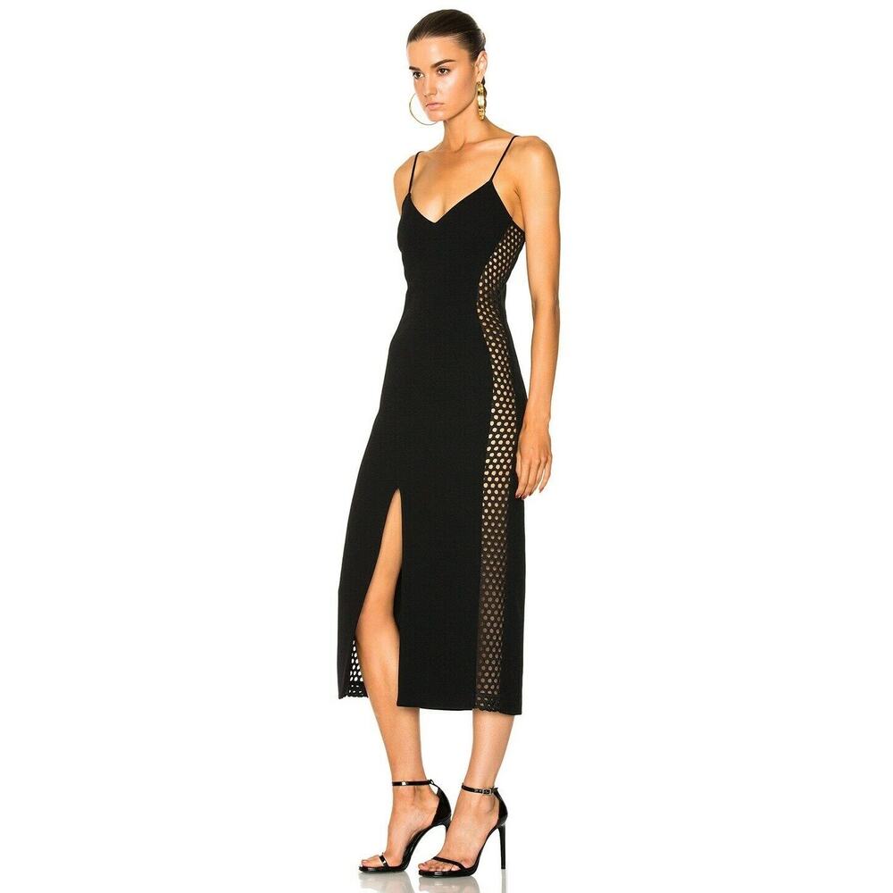 David Koma Black Wool Cutout Side Panel Slit Midi Dress Size 10 - Picture 2 of 12